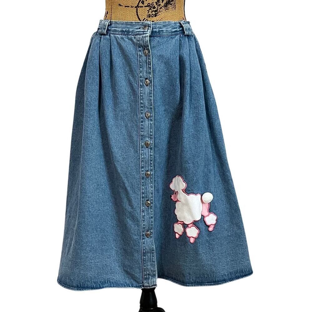 Vintage Diversity Sport Button Pleated Denim Poodle Skirt Women’s S 27”
